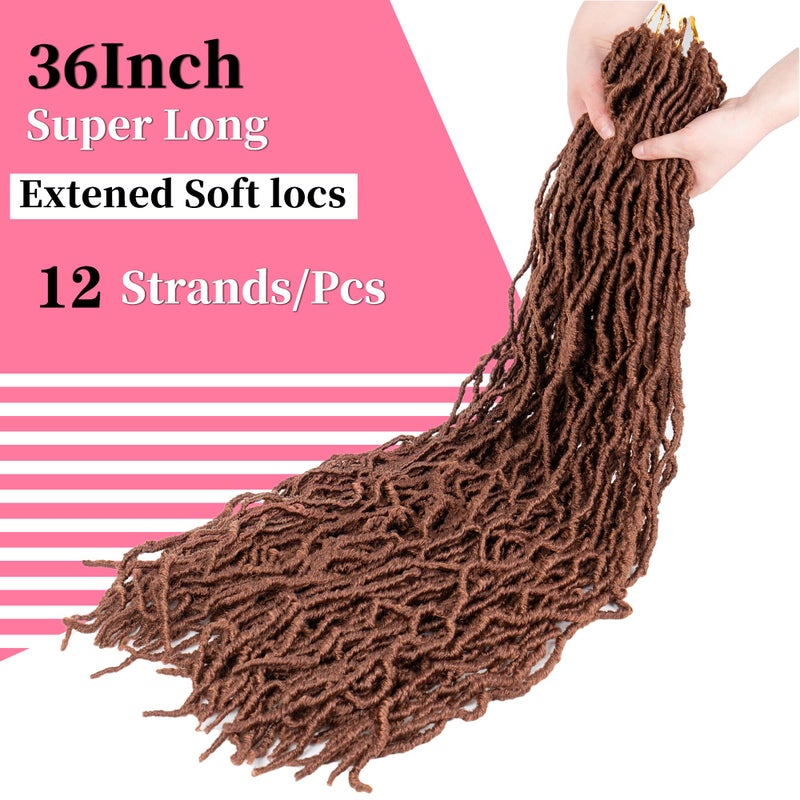 FALEMEI 36 Inch Faux Locs Crochet Hair Super Long Soft Locs Crochet Braids Hair 6 Packs/lot 105g Goddess Locs Dreadlocs Synthetic Hair Extend Pre Looped brown Soft Braiding for Women (36 Inch, 30#) - Image 2